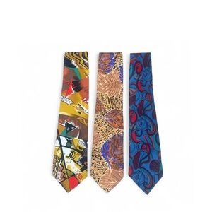 Bundle of‎ 3 Vintage Valentino Giovanni 1970s’ Geometric Pure Silk Neck Ties